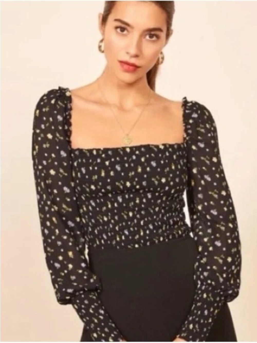 Reformation Pinto Smocked Puff Sleeve Jolene Top - small - Picture 2 of 6